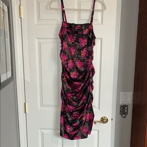 Moda International Black Dress with Pink Floral Design